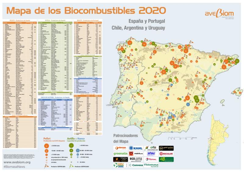 Mapa de los biocombustibles solidos 2020 de avebiom actualizado sept 2020