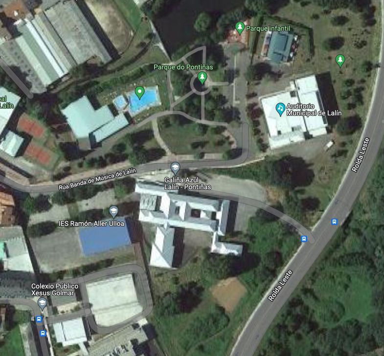 Imagen de Google Maps de la zona de la red de calor con biomasa en Lalin, Pontevedra
