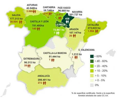 Mapa de españa con certificados pefc
